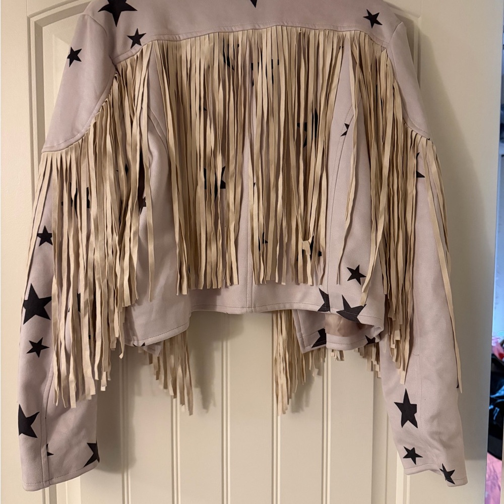 Fringe Star Leather Jacket - Cream and Black - Picture 3 of 3